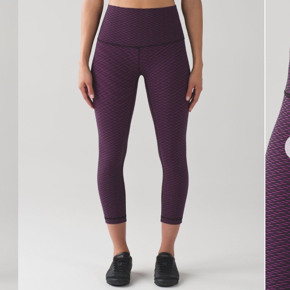 Lululemon Wunder Under Crop (Hi-Rise) Jacquard Black Polar Pink Size 6